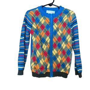 Deux Par Deux Kids Argyle & Stripe Knit Cardigan Sweater With Zipper Size 4